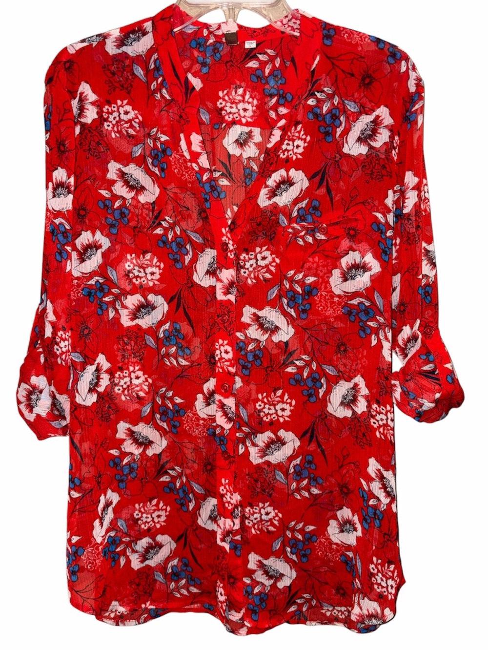 Kut from the Kloth Chiffon Floral V-Neck Blouse L Red - Picture 2 of 10